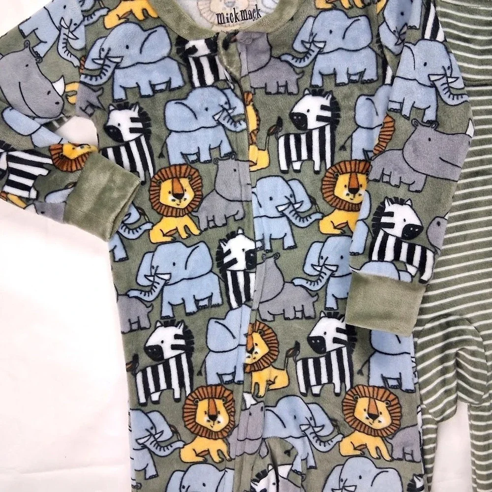 Mick Mack Ltd Baby Boy 12 Mos Velour Safari Sleeper Outfit Lot Open Feet Green